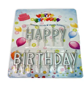 شمع تولد مدل Happy Birthday نقره‌ای