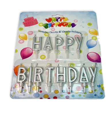 شمع تولد مدل Happy Birthday نقره‌ای