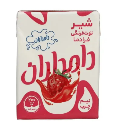 شیر توت فرنگی فرادما پاکتی دامداران 200 میلی لیتری