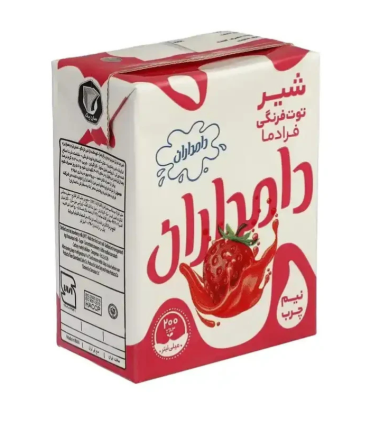 شیر توت فرنگی فرادما پاکتی دامداران 200 میلی لیتری