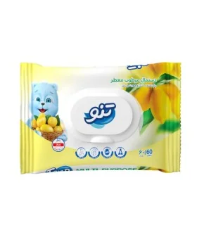 دستمال مرطوب دست و صورت تنو 60 عددی با رایحه لیمو