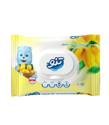 دستمال مرطوب دست و صورت تنو 60 عددی با رایحه لیمو