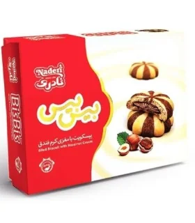 بیس بیس - بیسکویت ساده-کاکائویی با مغزی فرآورده کاکائویی طعم فندق 360 گرم