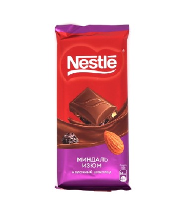 شکلات تخته ای شیری با مغز بادام و کشمش نستله | nestle